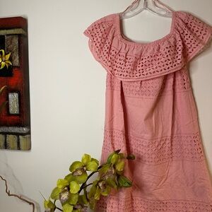Max Pink Ruffled Off shoulders Sundress with Flutter Sleeves
